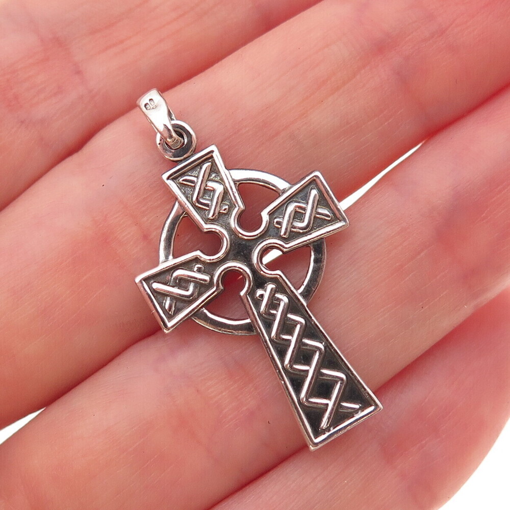 Solvar 925 Sterling Silver Vintage Ireland Celtic Cross Oxidized Charm Pendant